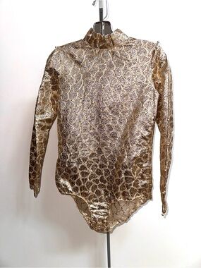 Vintage 1960s Metallic Gold High-Neck Long Sleeve Bodysuit